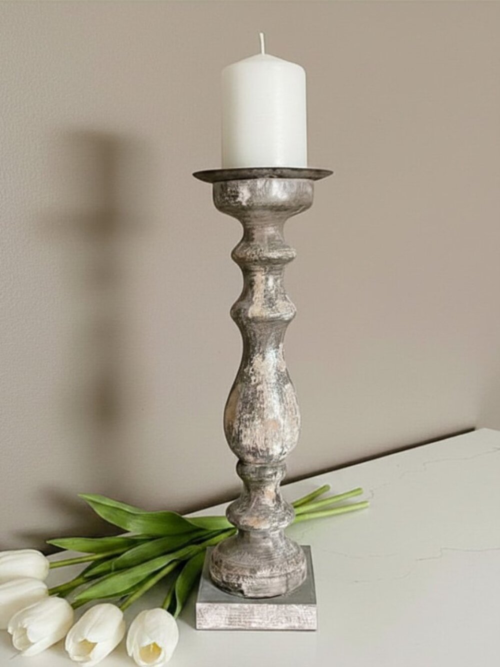 Distressed Wood Candle Holder